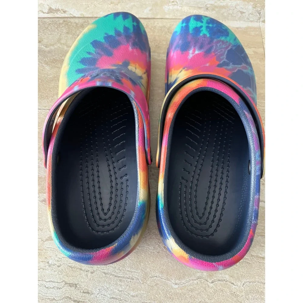 Crocs Bistro Clogs Mens 12 Multi Tie Dye Slip Resistant Work Shoes Excellent